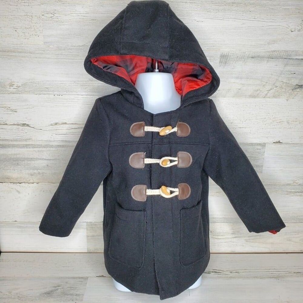 Cat & Jack Toddler Dress Pea Coat Winter Jacket Black, Red Lining 18m Unisex